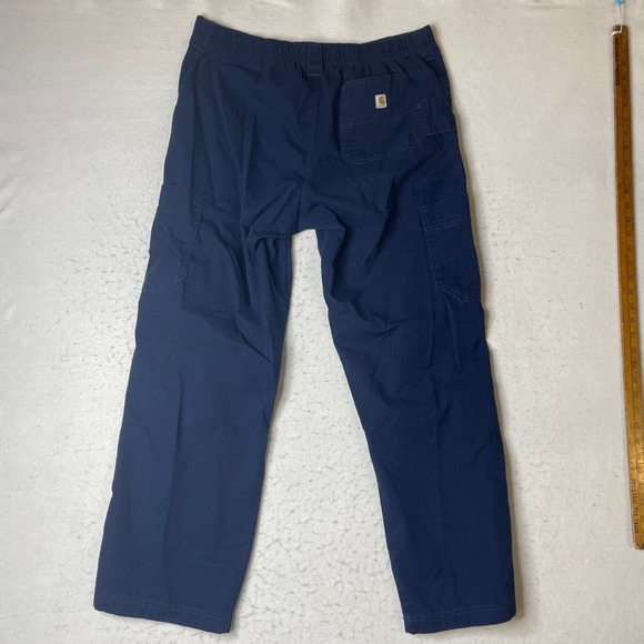 Carhartt Men's Navy Blue Cargo Work Pants Elastic Waist Size Regular M - Picture 3 of 7
